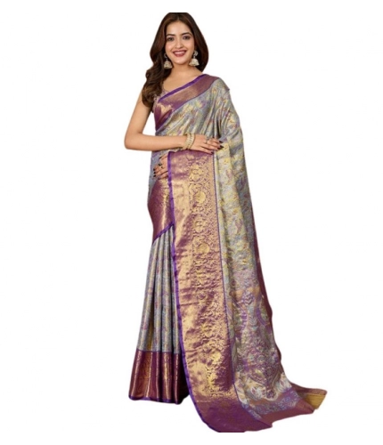 Generic Women's Jacquard Saree With Unstitched Blouse 5.5Mtr (Multicolor)