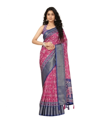 Generic Women's Cotton Silk Printed Saree With Unstitched Blouse 5.5Mtr (Pink)