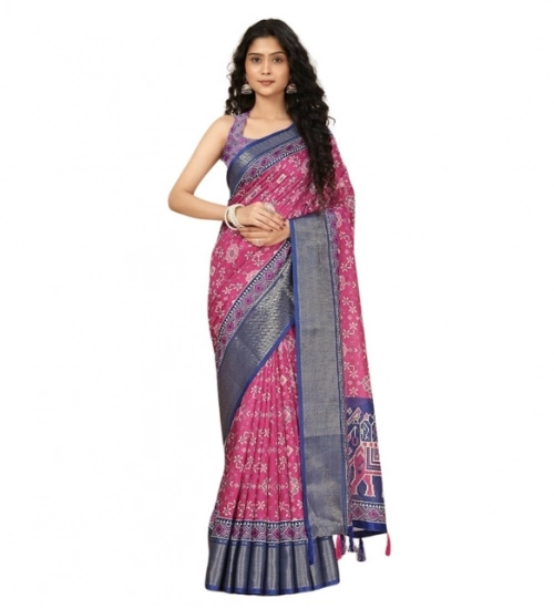 Generic Women's Cotton Silk Printed Saree With Unstitched Blouse 5.5Mtr (Pink)