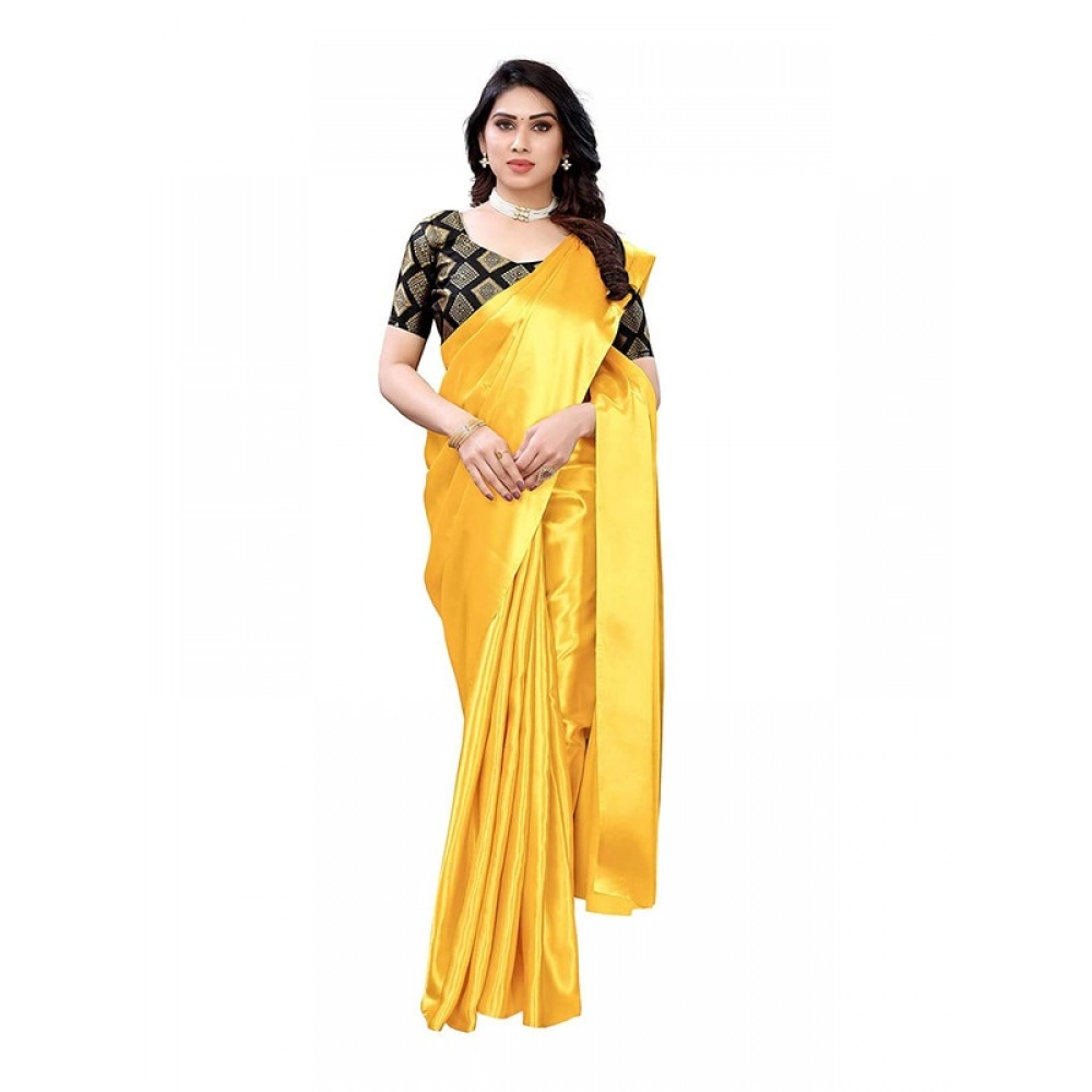 Generic Women's Satin Printed Saree With Unstitched Blouse 5.5Mtr (Yellow) Generic Women's Satin Printed Saree With Unstitched Blouse 5.5Mtr (Yellow)