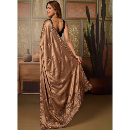 Generic Women's Viscose Silk Embroidered Saree With Unstitched Blouse 5.5Mtr (Brown) Generic Women's Viscose Silk Embroidered Saree With Unstitched Blouse 5.5Mtr (Brown)