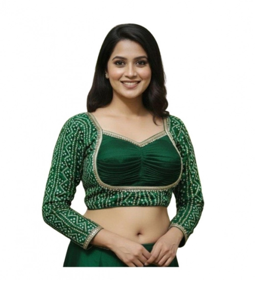 Generic Women's Rayon Sabyasachi Style Round Neck Padded Blouse (Green, 38 Ready Size (Self-Alterable 36–40)