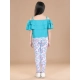 Generic Girl's Cotton Floral Elasticated Jegging and Top Set (Turquoise Blue)