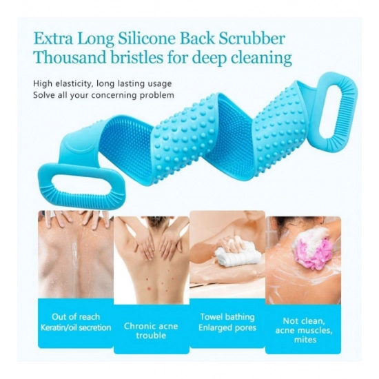 Generic Pack Of 2_Silicone Bath Scrubber Belt – Dual-Sided Exfoliating Body Cleaning Strap (Color: Assorted )
