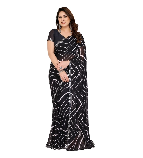 Generic Women's Georgette Printed Saree With Unstitched Blouse 5.5Mtr (Black)