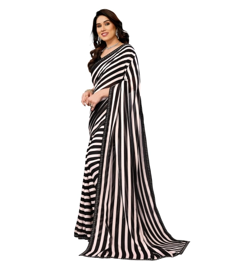 Generic Women's Georgette Printed Saree With Unstitched Blouse 5.5Mtr (Black)