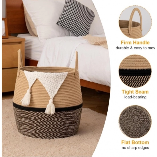 Generic Cotton Matka With Handle 14x12 Inch Storage Basket For Clothes With Out Lid (Beige-Black) Generic Cotton Matka With Handle 14x12 Inch Storage Basket For Clothes With Out Lid (Beige-Black)