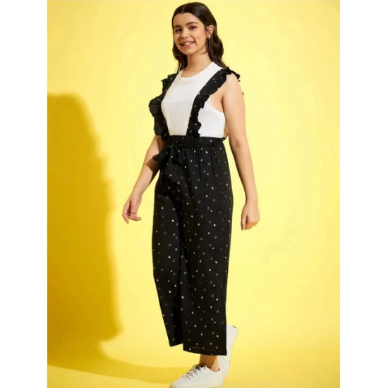 Generic Girl's Cotton Printed Sleeveless Dungaree (Black-White) Generic Girl's Cotton Printed Sleeveless Dungaree (Black-White)