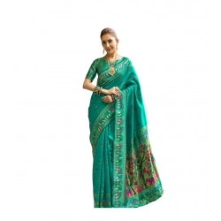 Generic Women's Silk Blend Woven Saree With Unstitched Blouse 5.5 Mtr (Green)