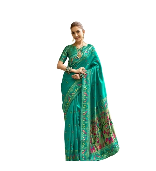 Generic Women's Silk Blend Woven Saree With Unstitched Blouse 5.5 Mtr (Green)