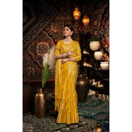 Generic Women's Organza Woven Saree With Unstitched Blouse 5.5Mtr (Yellow)