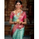 Generic Women's Litchi silk Printed Saree With Unstitched Blouse (Turquise Blue)
