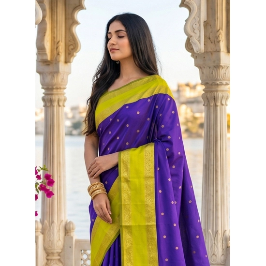 Generic Women's Silk Blend Printed Saree With Unstitched Blouse 5.5Mtr (Purple-Green) Generic Women's Silk Blend Printed Saree With Unstitched Blouse 5.5Mtr (Purple-Green)