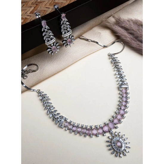 Generic Women's Brass Silver Plated Necklace set (Pink) Generic Women's Brass Silver Plated Necklace set (Pink)