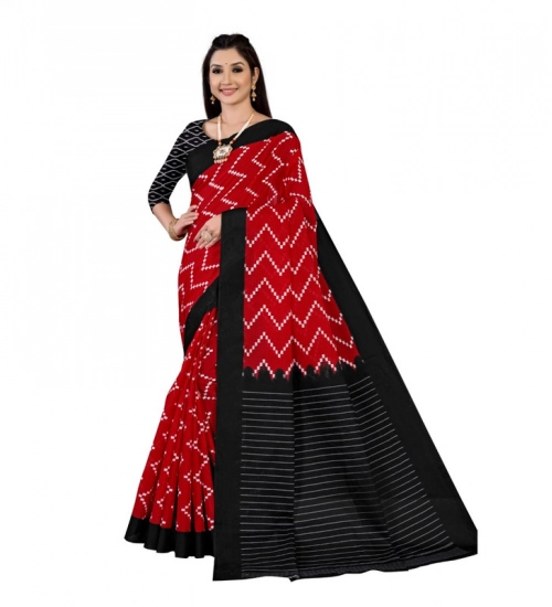 Generic Women's Soft Pure Cotton Printed Saree With Unstitched Blouse 5.5Mtr (Red)