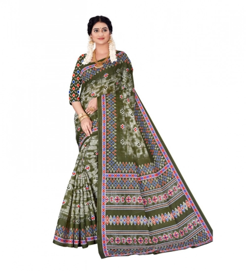 Generic Women's Soft Pure Cotton Printed Saree With Unstitched Blouse 5.5Mtr (Multicolor)