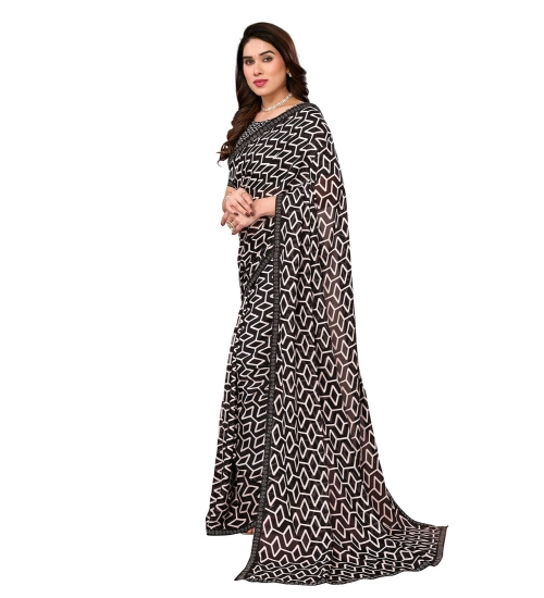 Generic Women's Georgette Printed Saree With Unstitched Blouse 5.5Mtr (Black)