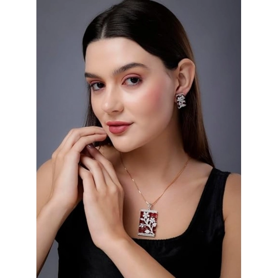 Generic Women's Brass Silver Plated Pendant Set (Red) Generic Women's Brass Silver Plated Pendant Set (Red)