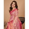 Generic Women's Jacquard Saree With Unstitched Blouse 5.5Mtr (Pink)