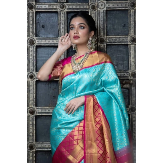 Generic Women's Soft Litchi Silk Jacquard Work Saree With Unstitched Blouse 5.5Mtr (Sky Blue) Generic Women's Soft Litchi Silk Jacquard Work Saree With Unstitched Blouse 5.5Mtr (Sky Blue)