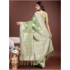 Generic Women's Linen Cotton Printed Saree With Unstitched Blouse 5.5Mtr (Light Green)