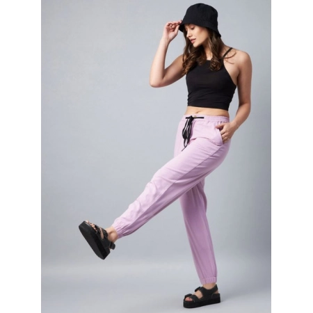 Generic Women's Coton Twill Solid Elasticated Trousers (Lavender)