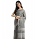 Generic Women's Linen Cotton Printed Saree With Unstitched Blouse 5.5Mtr (Dark Grey)