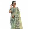 Generic Women's Linen Cotton Printed Saree With Unstitched Blouse 5.5Mtr (Light Green)