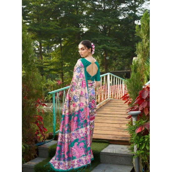 Generic Women's Faux_Tussar Kalamkari_Print Saree With Unstitched Blouse 5.5Mtr (Green) Generic Women's Faux_Tussar Kalamkari_Print Saree With Unstitched Blouse 5.5Mtr (Green)