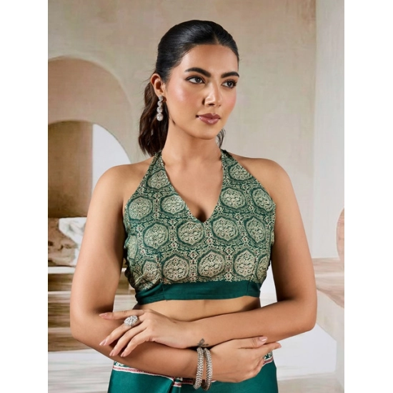 Generic Women's Satin Crepe Printed Saree With Unstitched Blouse 5.5Mtr (Green)