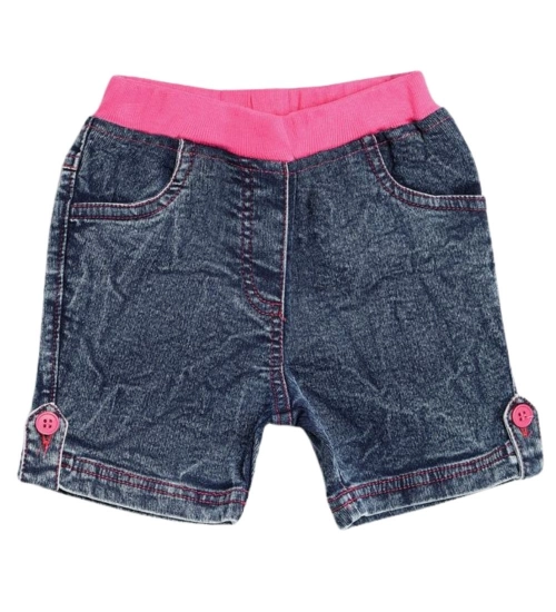 Generic Girl's Denim Lace Inserts Sleeveless Shorts (Blue-Pink)