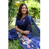 Generic Women's Faux_Tussar Floral Saree With Unstitched Blouse 5.5Mtr (Navy_Blue)