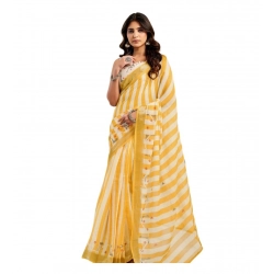Generic Women's Linen Cotton Printed Ready To Wear Saree With Unstitched Blouse 5.5 Mtr (Light_Mustard)