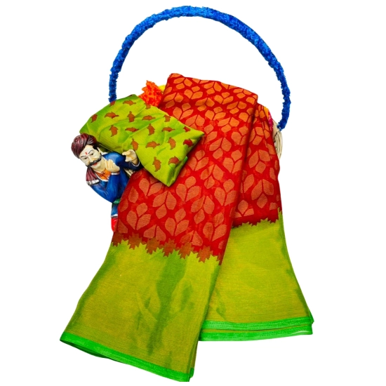 Generic Women's Brasso Printed Saree With Unstitched Blouse 5.5Mtr (Red) Generic Women's Brasso Printed Saree With Unstitched Blouse 5.5Mtr (Red)