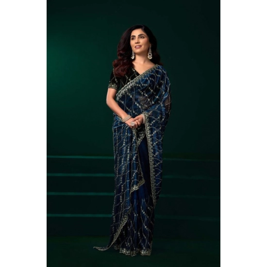 Generic Women's Net Sequence Saree With Unstitched Blouse 5.5Mtr (Blue) Generic Women's Net Sequence Saree With Unstitched Blouse 5.5Mtr (Blue)