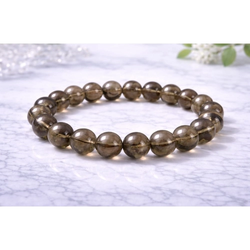 Generic Natural Crystal 8mm Smoky Quartz Bracelet  (Brown)