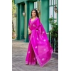 Generic Women's Faux Shimmer Floral Embroidery Ready to wear Saree With Unstitched Blouse 5.5Mtr (Pink)