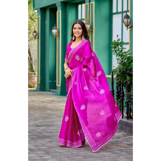 Generic Women's Faux Shimmer Floral Embroidery Ready to wear Saree With Unstitched Blouse 5.5Mtr (Pink) Generic Women's Faux Shimmer Floral Embroidery Ready to wear Saree With Unstitched Blouse 5.5Mtr (Pink)