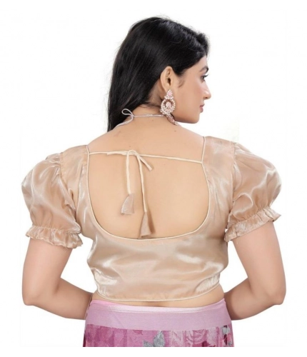 Generic Women's Jimmy Solid Designer Neck Elastic Sleeve Readymade Blouse (Beige 38 , Alterable up to 42)-PID65826