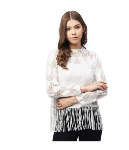 Generic Women's Lace Self Design Short Sleeve Top (White)