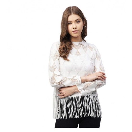 Generic Women's Lace Self Design Short Sleeve Top (White) Generic Women's Lace Self Design Short Sleeve Top (White)