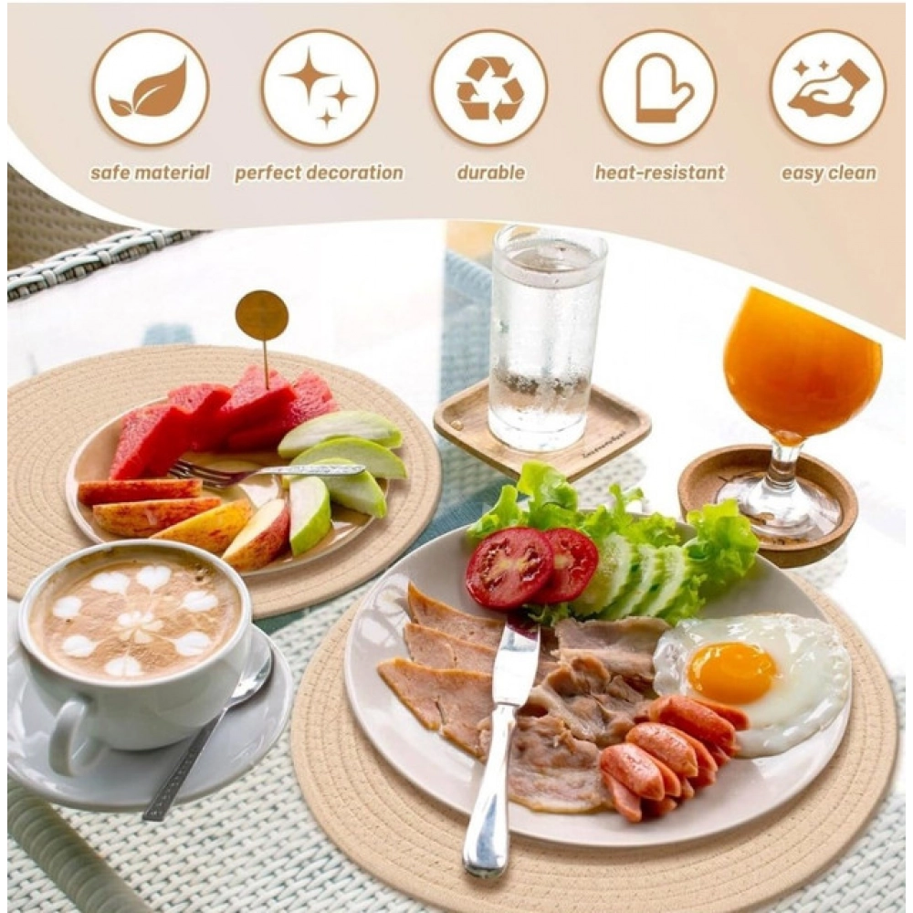 Generic Cotton Dining Table Round Placemat Mats Set of 4 (Cream) Generic Cotton Dining Table Round Placemat Mats Set of 4 (Cream)