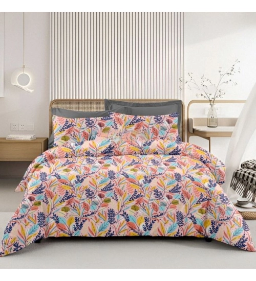 Generic Microfiber Floral Printed Double Bedsheet with 2 Pillow Covers (Multicolor)