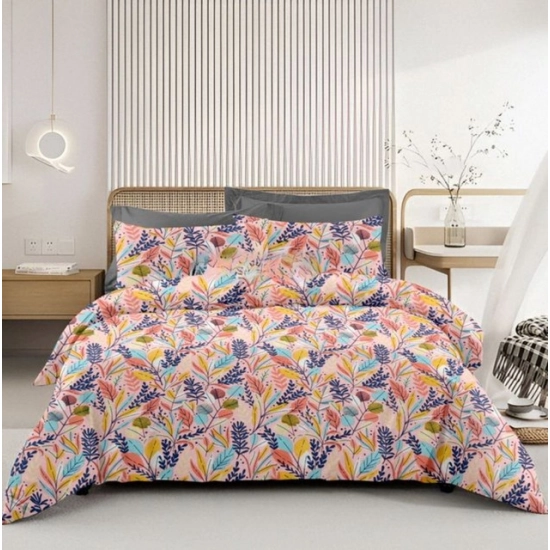 Generic Microfiber Floral Printed Double Bedsheet with 2 Pillow Covers (Multicolor)