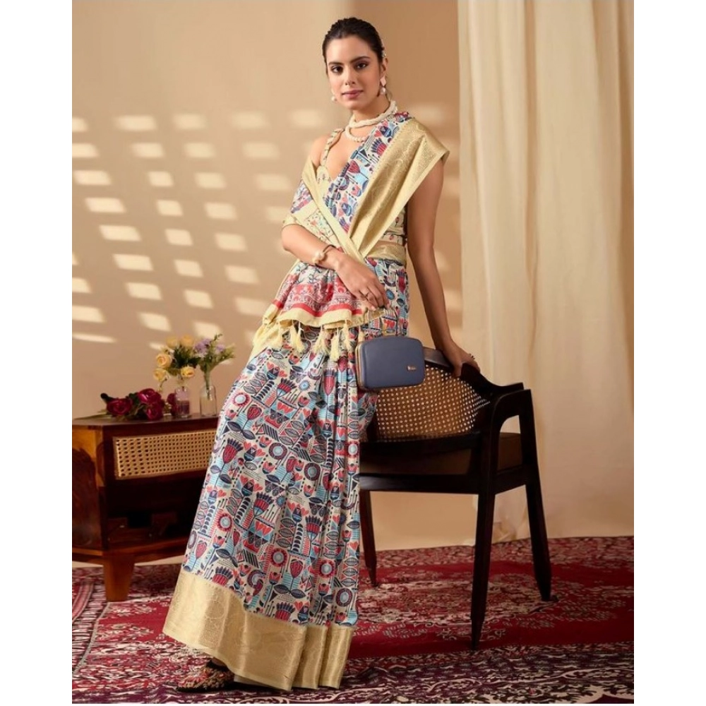Generic Women's Faux_Banarasi_Silk Printed Saree With Unstitched Blouse 5.5Mtr (Multicolor)