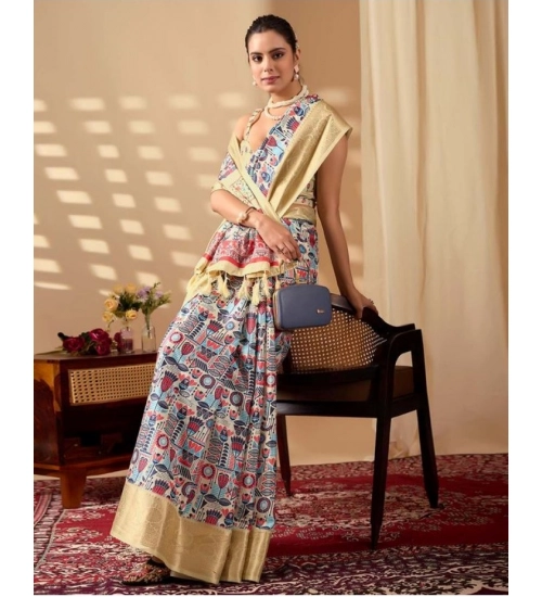 Generic Women's Faux_Banarasi_Silk Printed Saree With Unstitched Blouse 5.5Mtr (Multicolor)