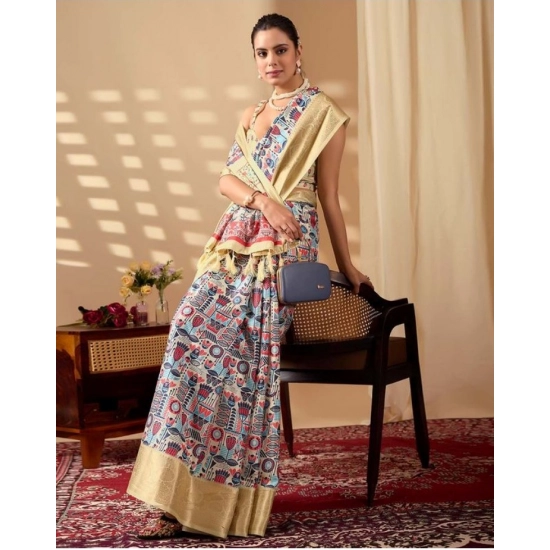 Generic Women's Faux_Banarasi_Silk Printed Saree With Unstitched Blouse 5.5Mtr (Multicolor)
