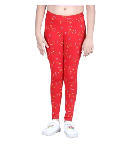 Generic Girl's Cotton Lycra Printed Elasticated Leggings (Red) Generic Girl's Cotton Lycra Printed Elasticated Leggings (Red)