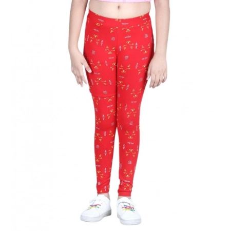 Generic Girl's Cotton Lycra Printed Elasticated Leggings (Red) Generic Girl's Cotton Lycra Printed Elasticated Leggings (Red)