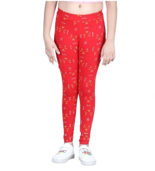 Generic Girl's Cotton Lycra Printed Elasticated Leggings (Red) Generic Girl's Cotton Lycra Printed Elasticated Leggings (Red)